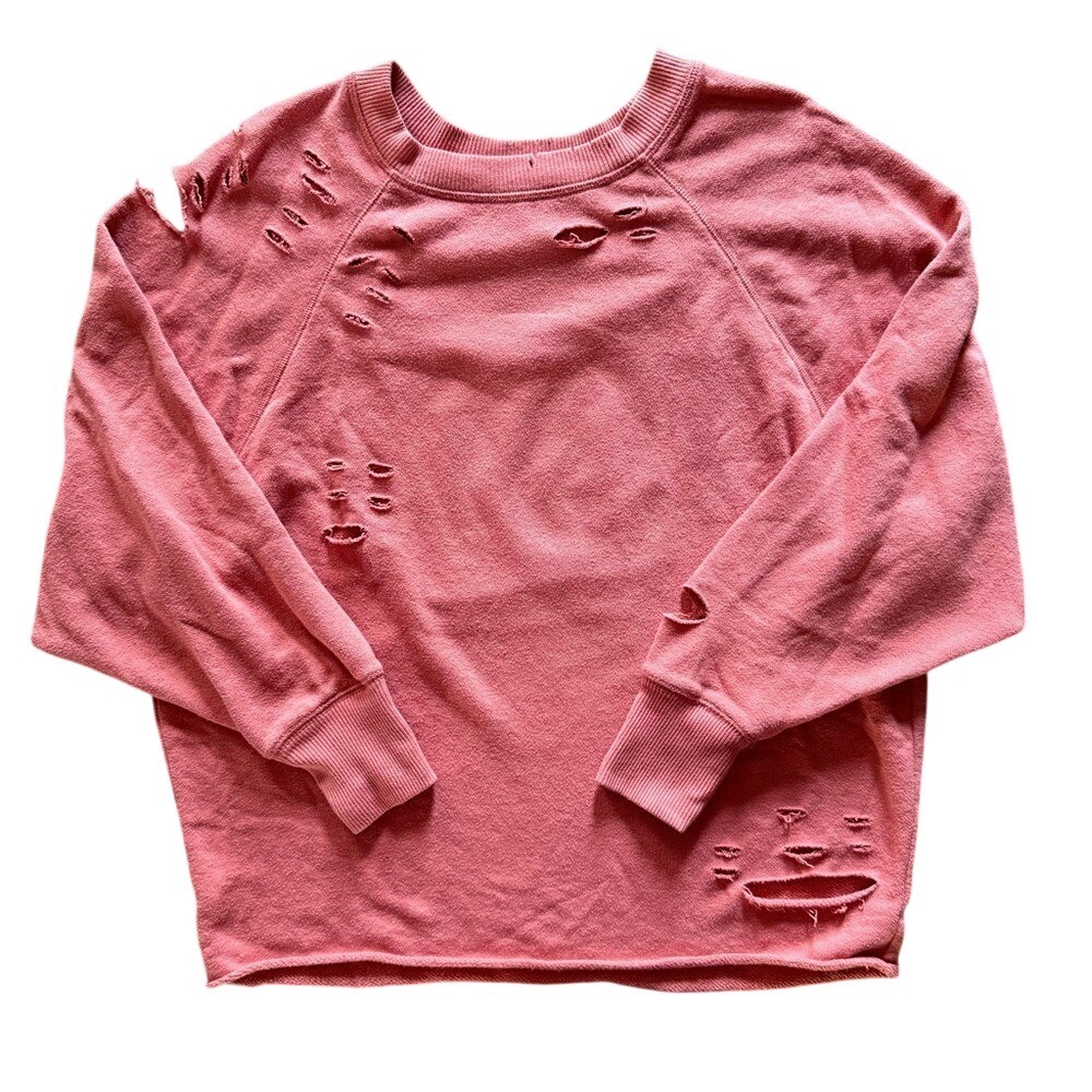 Aerie Distressed Sweatshirt Small Pink Coral Ripped French Terry Pullover Top